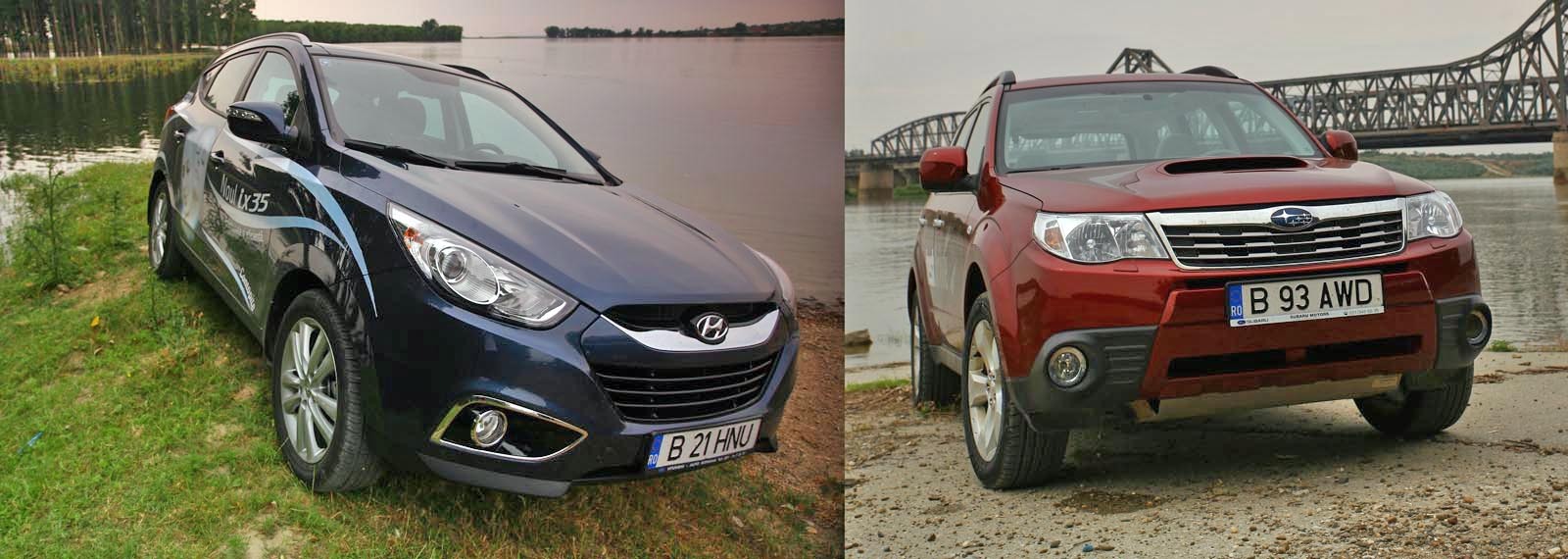 Hyundai ix35 este mult mai modern si mai rotunjit, iar Subaru Forester mai discret si clasic